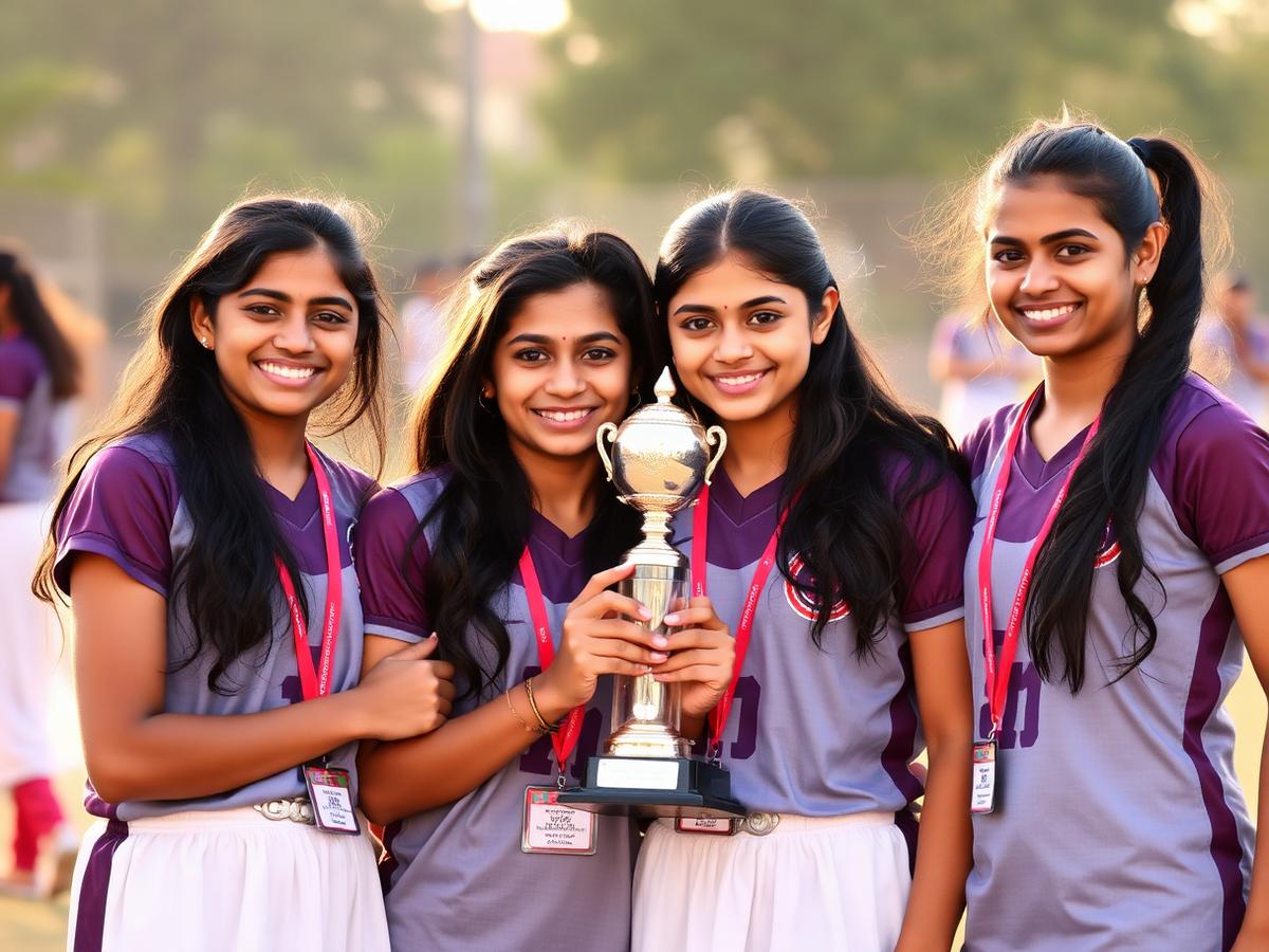 Team with a trophy after a match