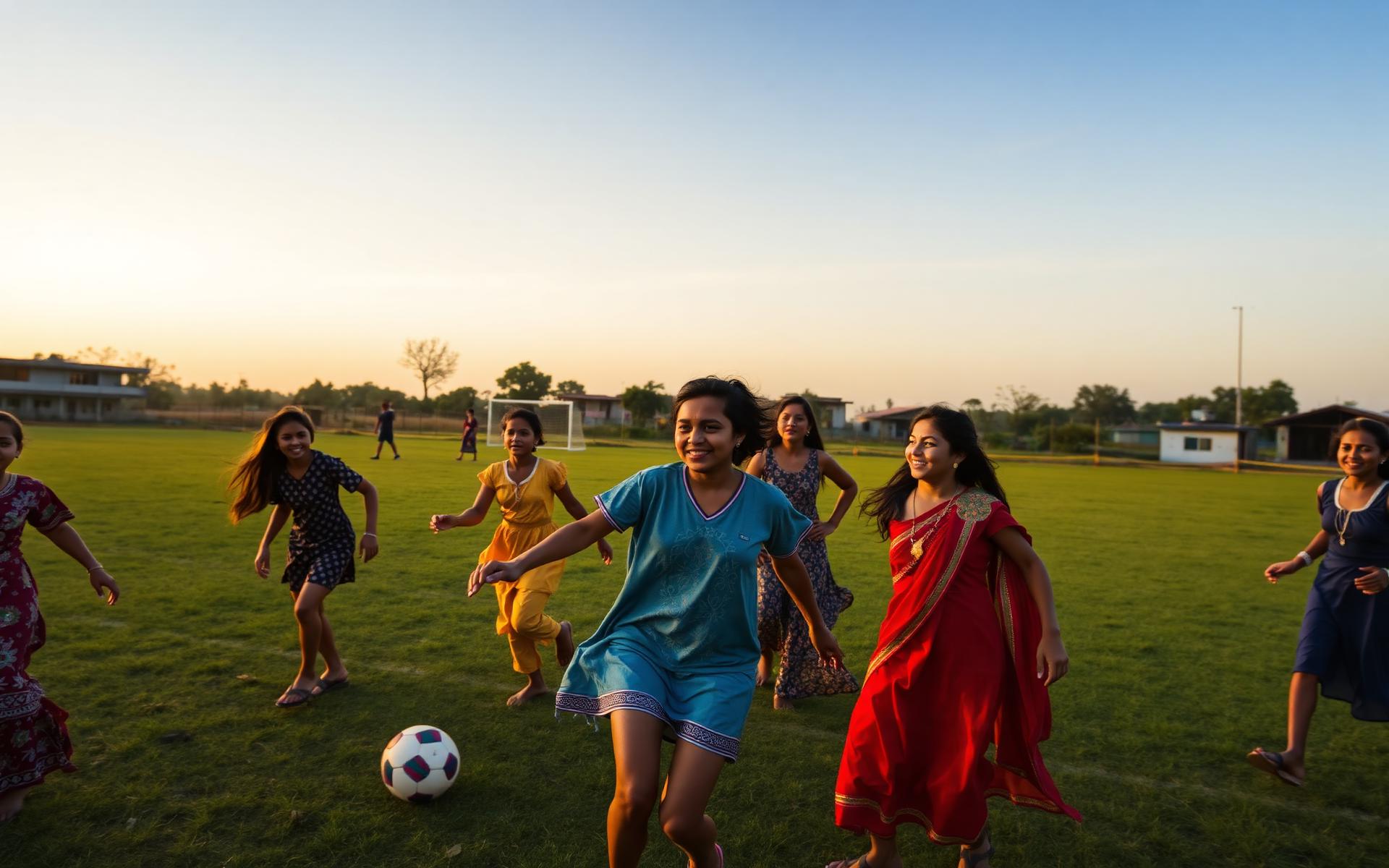 Young people playing sports together on a community field